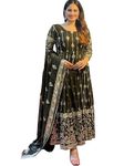 Fashion Basket Women's Faux Georgette Sequence and Embroidery Work Green Anarkali Gown with Dupatta (Large)