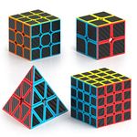 Vdealen Speed Cube Set, Puzzle Cube Bundle of 2x2x2 3x3x3 4x4x4 Pyramid Magic Cube Set, Birthday Party Christmas Stocking Stuffers Gift for Kids Teens Adults(Carbon Fiber Sticker)