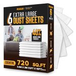 RAULDE 6 Pack 17 Microns Extra Large Plastic Dust Sheets for Decorating & Painting- 3.6x3m (12x10ft) - Polythene Sheeting for Furniture & Floor Protection