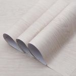 TOTIO Ivory White Wood Grain Vinyl Wrap Light Walnut Textured Peel and Stick Wallpaper 16x197inch Air Guide Slot Design Matte Thicken Self-Adhesive Waterproof Kitchen Worktop Covering Decorative Film