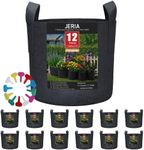 JERIA 12-Pack 7 Gallon, Vegetable/Flower/Plant Grow Bags, Aeration Fabric Pots with Handles (Black) ，Come with 12 Pcs Plant Labels