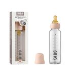 BIBS Baby Glass Bottle. Anti-Colic. Round Natural Rubber Latex Nipple. Supports Natural Breastfeeding, Complete Set - 225 ml, Blush