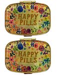 2 Packs of Cute Pill Cases Travel Friendly Portable Compact Metal Pill Organizer Pill Box to Hold Vitamins/Tylenol/Fish Oil/Supplements/Meds/Tablet for Purse/Pocket(Happy Pills)