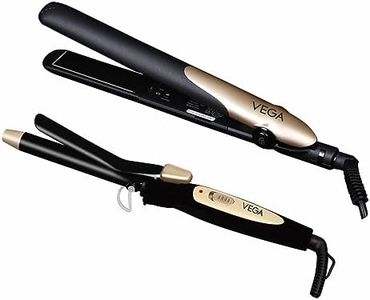 Vega Miss Dazzle Styling Set for Women, Hair Straightener with Ceramic Coated Plates & Curler Combo 19 MM Barrel Hair, Easy Lock System, Safety Stand, (VHSS-02)