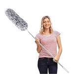 Feather Duster,Extendable Duster Microfiber Long Extension Pole Scratch Resistant Cover, Washable, Cleaning High Ceiling Fans, Blinds, Cobweb (Grey)