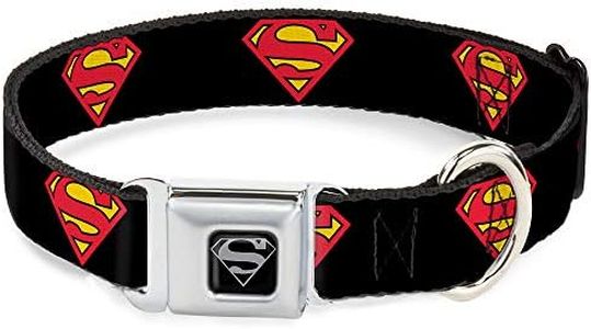 Buckle-Down DC-WSM010-S Dog Collar Seatbelt Buckle, Superman Shield Black, 9"-15"
