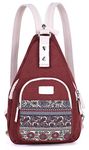 ArcEnCiel Women Sling Chest Bag Canvas Backpack, Maroon, Small, Daypack Backpacks