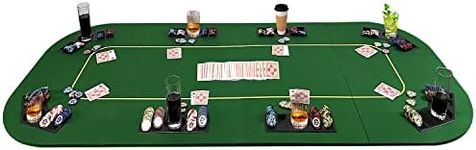 79 x 36 Inch Foldable Poker Table Top, Rectangular Poker Table Topper Green Felt with Chips Tray & Cup Holders, Professional Texas Hold’em Poker Table Mat with Carrying Bag for Card Casino Games