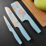 Voltonix Stainless Steel 3 Pieces Professional Kitchen Knife Set/Meat Knife/Chef Knife with Non-Slip Handle Sharp Manual Sharpening for Home Kitchen/High Carbon Stainless Steel Knife Red Set(Blue)