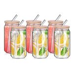 480ml Can Shaped Glass Cups Set, Drinking Glasses with Bamboo Lids and Glass Straw, Beer Glasses, Iced Coffee Glasses, Clear Cute Tumbler Cup, Ideal for Cocktail, Coke, Soda