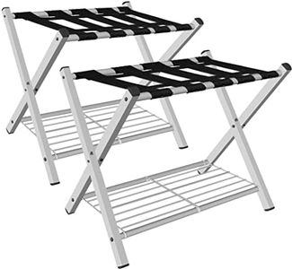 mocomax 2 Pack Folding Luggage Rack for Guest Room, Foldable Suitcase Stand Holder with Metal Storage Shelf Bedroom, Living Hotel Essentials, Heavy Duty Steel Frame, White (MCM-LR-C-2)