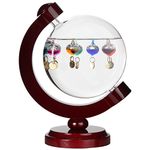 Lily's Home 7" Round Galileo Thermometer with 7 Multi Color Floats and Gold Temperature Tags in a Cherry Finished Wood Frame