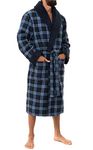 John Christian Men's Warm Bonded Fleece Dressing Gown, Blue Check (XL)