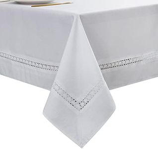 EHouseHome Heavy Duty Fabric Tablecloth with White Lace-Waterproof/Wrinkle Free/Stain Resistant/Oil Proof-for Dining,Indoor&Outdoor,Wedding,Holiday,White,Square 70x70Inch