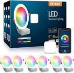 Smart Recessed Pot Lighting 6 Inch 6 Pack RGB LED Recessed Lighting 14W 1200LM, Cool & Warm White Dimmable Color Changing Recessed Light Compatible with Alexa/Google/Siri, Sync to Music, 6 Pack