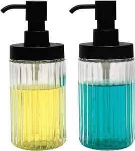 Suanti 2 PCS Glass Soap Dispenser Set for Bathroom & Kitchen Sink Refillable Liquid Soap Bottle with Squeeze Pump for Hand Dish Soap, Shower Gel, Shampoo and Conditioner-425ML