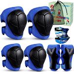 Kids Kneepads and Elbow Pads Protective Gear Set Knee Pads with Wrist Guards for 3-8 Years Kids Toddlers Youth Boys Girls, Rollerblading Skateboard Skating Cycling Bike Sports, 6 in 1, Blue with Black