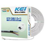 KEI CCTV Cable, 3+1,RG59 99.97% Copper Conductor,Jelly Filled Co-Axial, All-in-One Power Cable Cord with PVC Jacket Durable Video Signal, Suitable for Residential,Commercial Use(White,90 Meter)