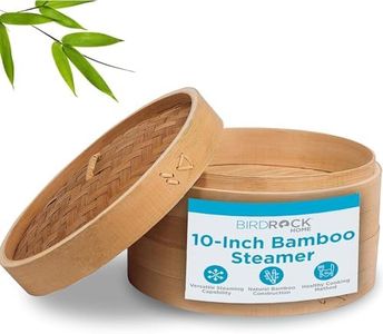 BIRDROCK HOME 10-Inch Bamboo Steamer - Classic 2 Tier Design for Steaming Veggies, Dumplings, Dim Sum, Chicken, Fish, & Asian Food - Natural Eco-Friendly Steaming Basket, Ideal for Healthy Cooking