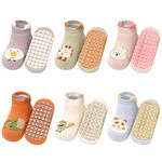 Adorel Baby Anti-Slip Socks Cotton Short Grip Non-Skid Animal Prints Pack of 6 Happy Childhood 1-3 Years (Manufacturer Size M)