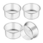 TeamFar 4 Inch Cake Pan, 4 Pcs Mini Cake Pan Round Tier Baking Cake Pans Set Stainless Steel, For Baking Steaming Serving, Healthy & Sturdy, Mirror Finish & Dishwasher Safe