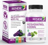 Renew Actives Optimized Resveratrol Supplement - 600mg Natural Resveratrol Complex Supplements with 50% Trans Resveratrol - Provides High Antioxidants - 60 Vegan Capsules