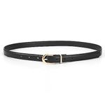 JASGOOD Womens Thin Leather Belt Skinny Faux Leather Belt for Jeans Dress with Gold Alloy Buckle(Black)