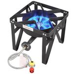 Vivicreate Propane Gas Stove, 185000 BTU High Pressure Outdoor Camping Stove with Regulator, Cast Iron Burner, CSA listed regulator and gas hose,Black (Higher)