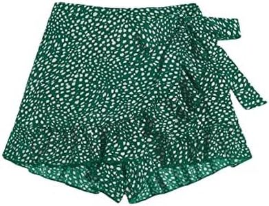 MakeMeChic Women's Boho Floral Print Elastic Waist Ruffle Wrap Tie Skorts Skirt Shorts Multi Dark Green S
