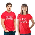 Hangout Hub Men's & Women's Round Neck T-shirt Little Brother Big Sister (Red;Men S; Women XL ;) Pack of 2 Sibling T-shirts