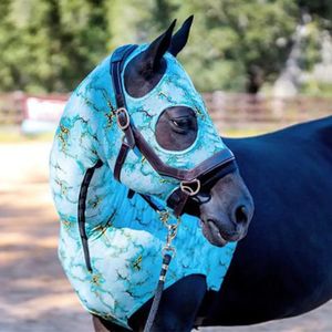 Jeffers Expression Lycra Horse Hood, Cob – Stretchy Spandex Mane Cover for Pre Show Prep, Grooming, or Stable Use – Safe, Comfy Protection from Dust – Pairs with Blanket & Boots - Bisbee Blue