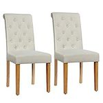 Giantex Upholstered Accent Dining Chairs Set of 2, Dining Side Chairs w/Adjustable Anti-Slip Foot Pads, High Back, Sturdy Wood Legs, High Back Tufted Parsons Chair for Kitchen Dining Room (2, Beige)