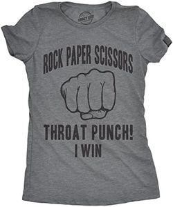 Crazy Dog T-Shirts Women's Rock Paper Scissors Throat Punch T Shirt, Dark Heather Grey, L