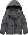 Arssm Boy's Waterproof Ski Jacket Kids Fleece Lined Warm Winter Snow Coat Thick Hooded Snowboard Jackets(Grey-14-16Y)