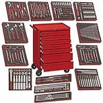 Teng Tools 240 Piece Complete Mixed EVA Foam General Hand Tool Kit With Free Heavy Duty Toolbox Storage Roller Cabinet (Mega Bundle 2) - TCW707EV-KIT3