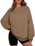 PINSPARK Women's Sweatshirts Oversized Soft Pullover Tops Preppy Sweatshirt with Thumbholes 2024 Winter Outfits, Khaki XXL