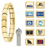 papasgix Italian Charm Bracelet Charms Set Nomination Charms Brascelets 9mm Assorted Italian Charms Bracelet Links Handmade DIY Jewelry Gifts(Gold Blue), one, Stainless Steel, Diamond