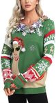 MISS MOLY Varied Ugly Christmas Sweater for Women Merry Reindeer Hilarious Funny Xmas Knit Sweaters Green XS