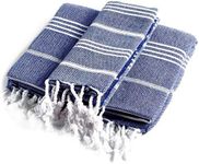 Cacala Pure Series Turkish Bath and Hand Towel Set (2-Pieces) -Traditional Peshtemal for Bathroom and Kitchen-Ultra-Soft, Hypoallergenic, 100% Natural Cotton, Dark Blue, 95 x 175 x 0.5 cm