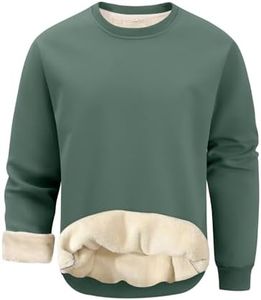 Gihuo Men's Warm Crewneck Sweatshirt Winter Sherpa Lined Fleece Sweatshirt Athletic Pullover Tops Loungewear (Green-XXL)