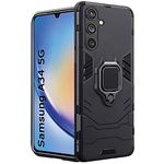 TheGiftKart Tough Armor Bumper Back Case Cover for Samsung Galaxy A34 5G | Ring Holder & Kickstand in-Built | 360 Degree Protection Back Case Cover for Samsung Galaxy A34 5G (PC & TPU | Black)