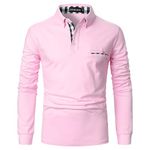 APAELEA Mens Polo Shirt Long Sleeve Golf Shirts 100% Cotton Casual Tops Pink Large