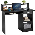 Yaheetech 106x50 cm Black Computer Desk Office Standing Desk with Drawers Storage Shelf and Keyboard Tray, Gaming Table Home Office Laptop Desktop PC Table Desk Workstation for Small Spaces