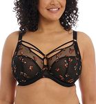 Elomi Sachi Strappy Underwire Plunge Bra Bra, Black Butterfly, 36JJ