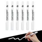 6Pcs White Marker, 1mm White Permanent Marker Pens Waterproof Quick Dry Fabric Paint Pen Acrylic Water Based Ink Pen for Rock Metal Glass Wood Fabri Tyre Painting