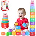 MOONTOY Baby Stacking Cups, Montessori Toys 6-12 Months, Stacking Toys with Numbers Shapes Patterns, Baby Toys 12-18 Months Development, Bath Toys 6-12 Months, Gifts for 1 Year Old Boys Girls (11 PCS)