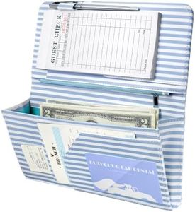 Zreal Server Book for Waitress with Zipper, Magnetic Pocket Blue Stripes