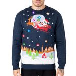 NOROZE Men's LED Christmas Jumper Unisex Gift Tree Elf Santa Xmas Sweater Pullover Top (XXL, Flying Santa Sleigh Navy)