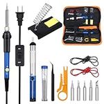 Soldering Iron Kit, TBTEEK 60W Welding Iron Kit Electronics with On-Off Switch & Adjustable Temperature, 5pcs Solder Iron Tips, Soldering Iron Stand, Desoldering Pump, Tweezers, Solder Wire, Carry Bag