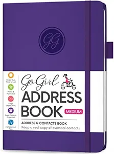 GoGirl Address Book – Telephone and Address Book with Alphabetic Tabs for Safely Storing Contacts, Medium-Sized (5.0″ x 7.5″) PU Leather Hardcover – Purple